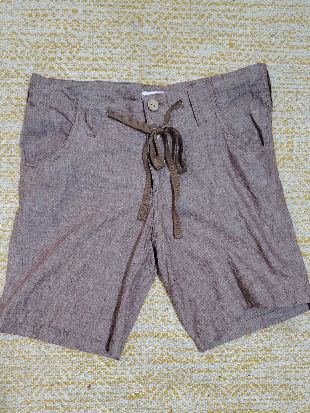 Body Central Taupe Brown Linen-cotton Blend Drawstring Button Shorts